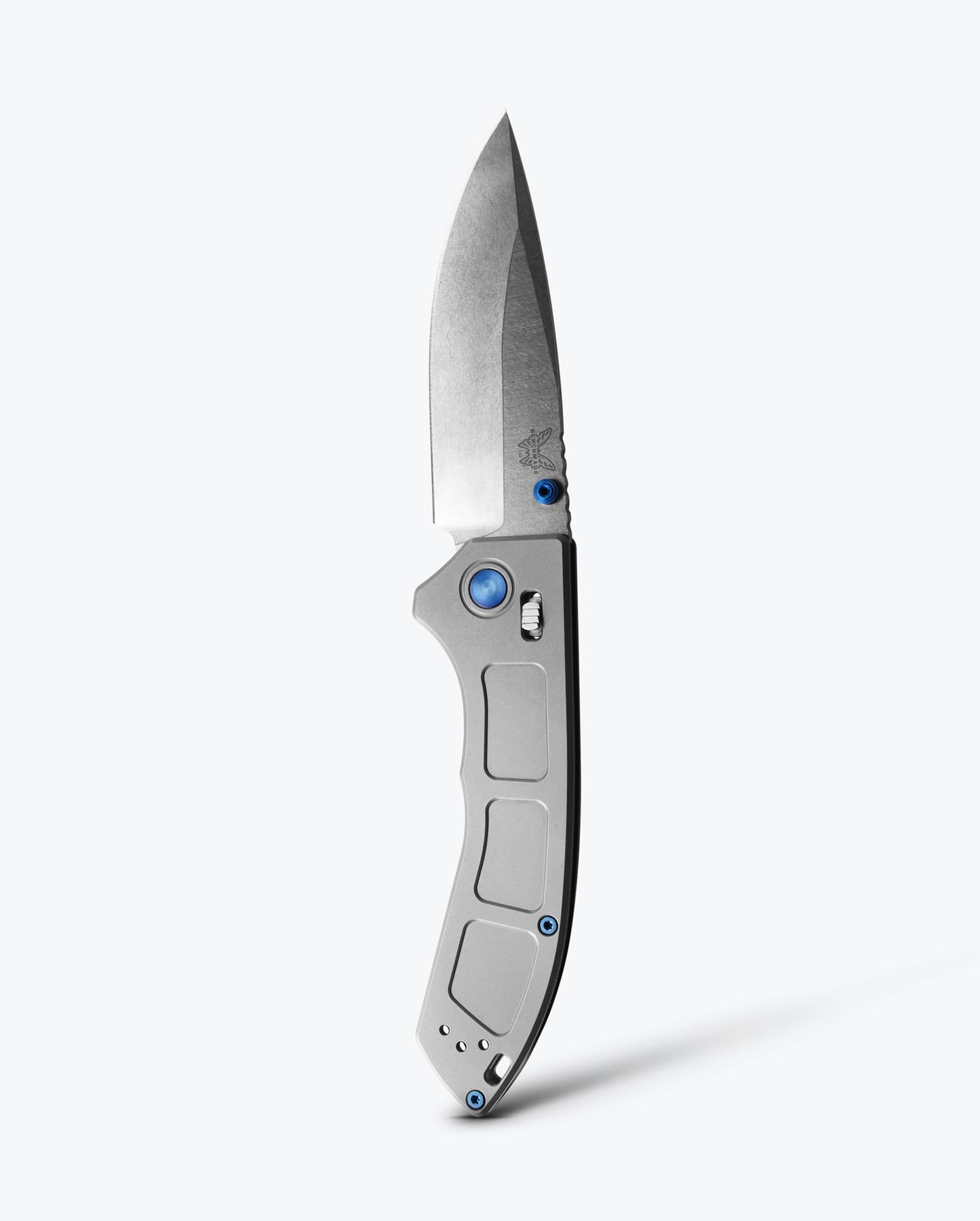 Benchmade Narrows 748 front view – 3.43″ satin M390 drop-point gray titanium folding knife