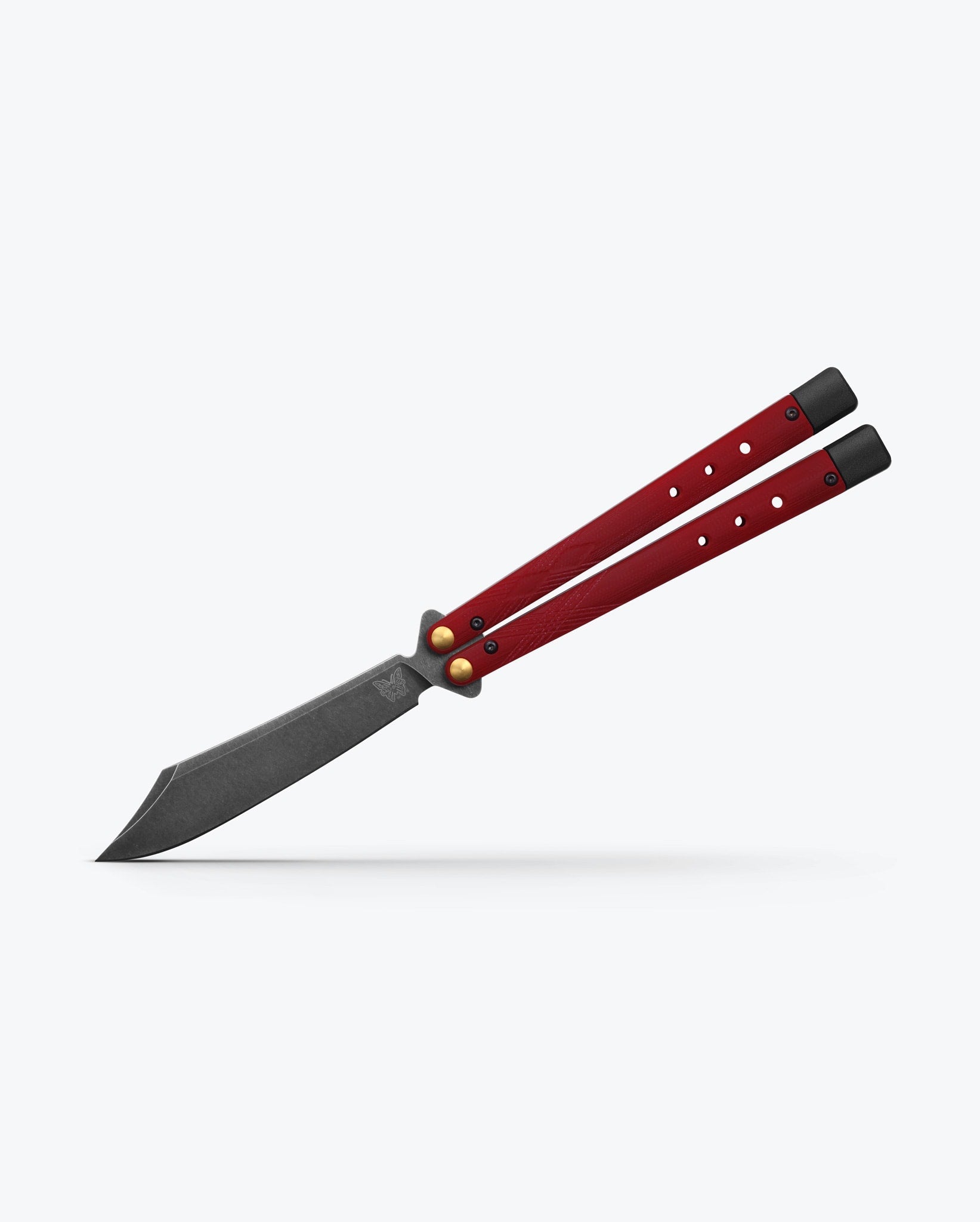 Benchmade Necron 99BK-1 closed view showing ruby red G10 handles