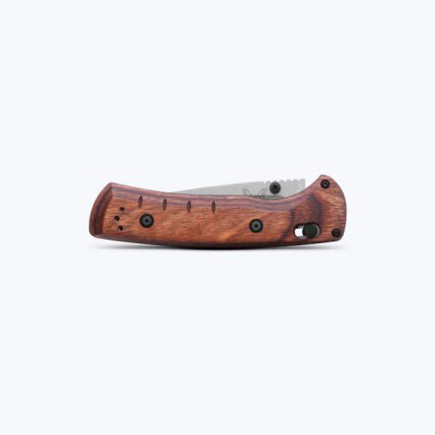 Side view of Benchmade SlipRidge 15090 3.5-inch MagnaCut AXIS Lock Knife with wooden handle