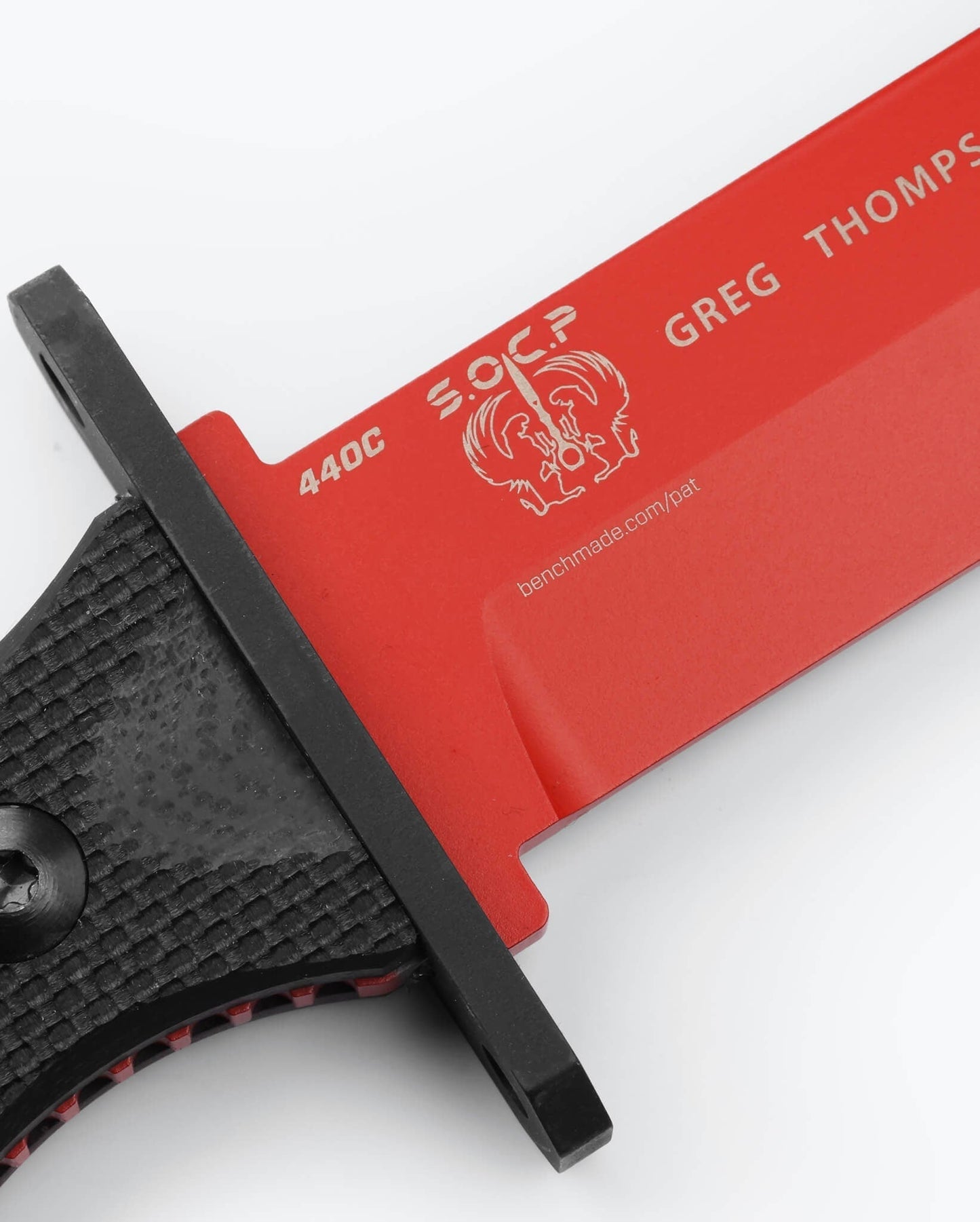 Benchmade SOCP Fixed Blade Trainer 185T red 440C training blade close-up detail