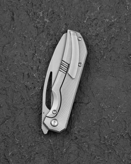 Bestech Mini Taipan BT2603A – 3.25" MC Blade Folding Knife with Bead Blast Stonewashed Titanium Handle