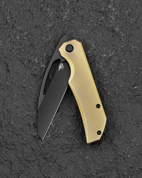 Bestech Mini Taipan BT2603B open position showing black PVD MagnaCut hollow ground blade