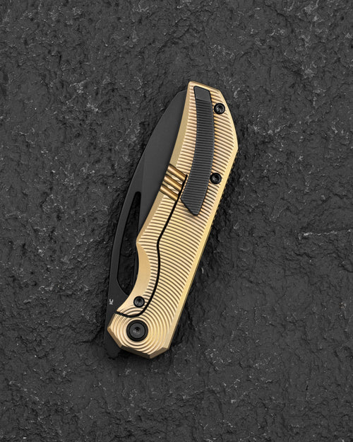 Bestech Mini Taipan BT2603B black PVD titanium pocket clip and backspacer detail