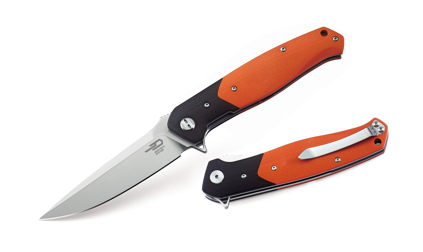 Bestech SWORDFISH BG03C open position – 3.94" D2 satin blade, ceramic ball bearing pivot
