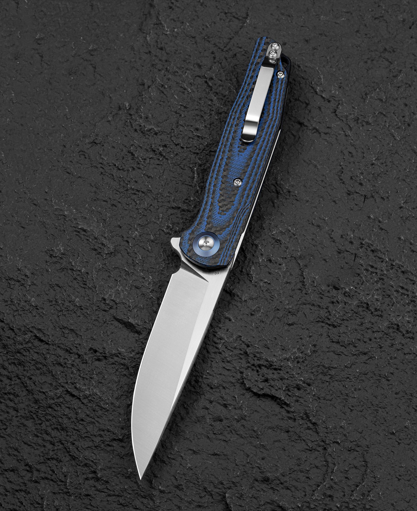 Bestech ASCOT BG19C closed view – 4.92 inch closed length, carbon fiber G10 interlayer, steel clip