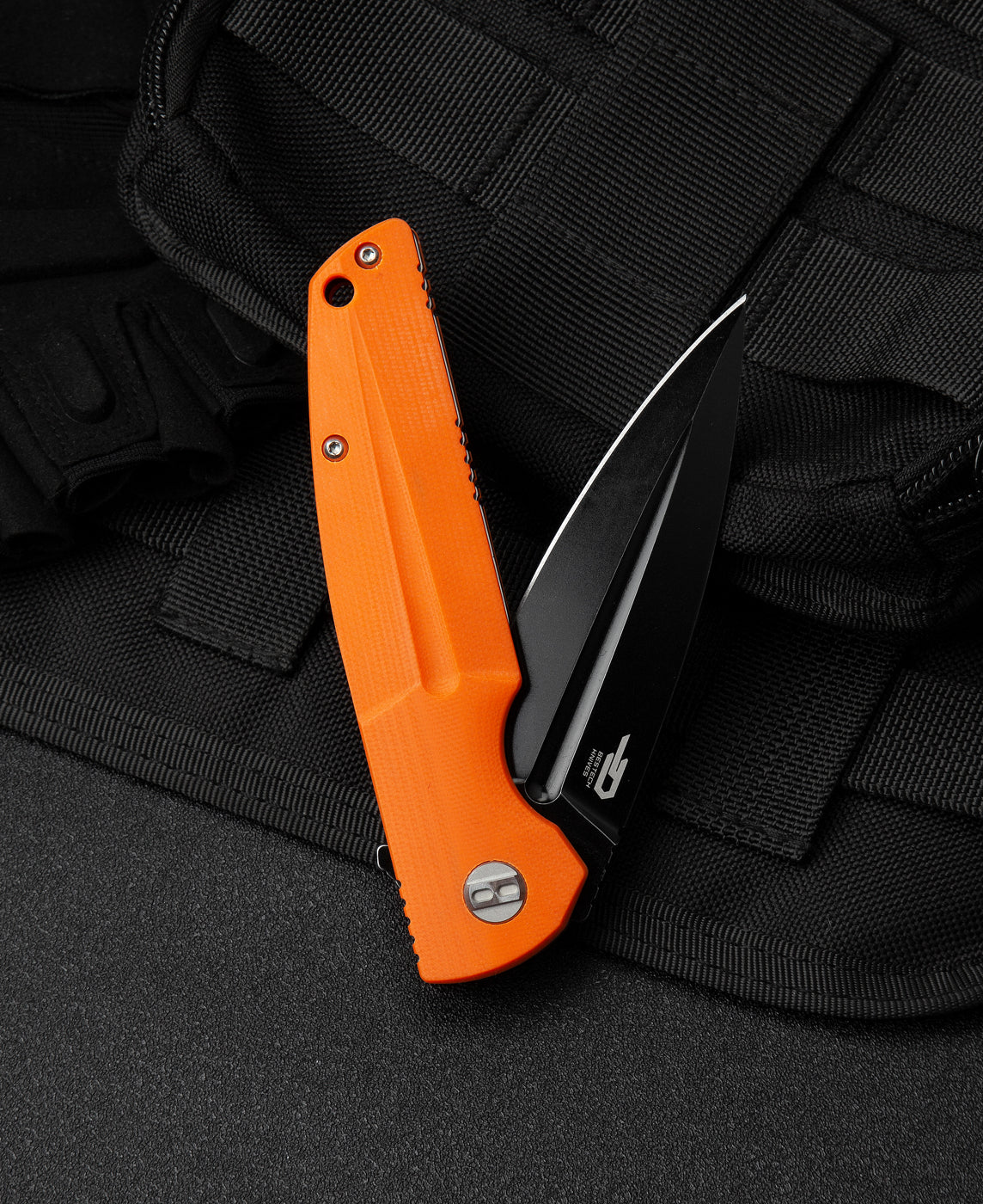 Bestech FIN BG34B-3 blade detail – Sandvik 14C28N black stonewash finish, 3.67 inch blade