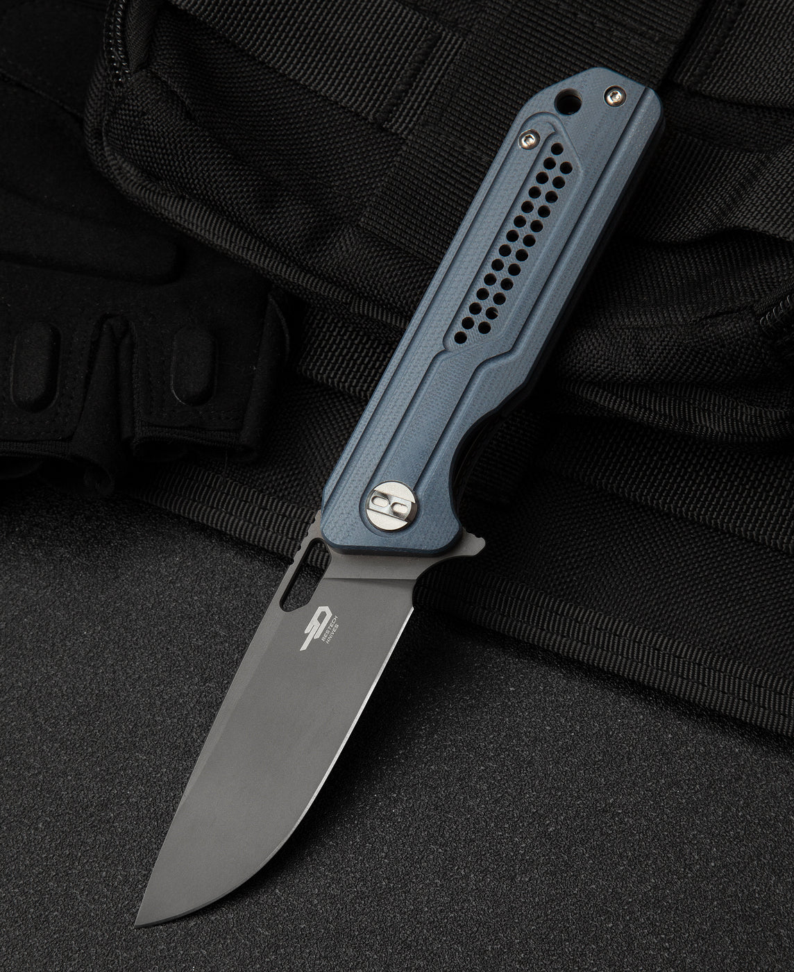 Bestech CIRCUIT BG35B-2 front view – 3.23 inch K110 grey PVD blade, grey G10 handle
