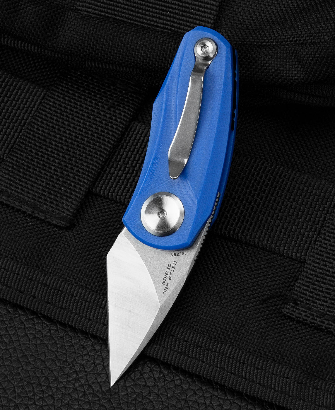 Bestech TULIP BG38D closed view – 2.52″ closed length, blue G10, steel clip
