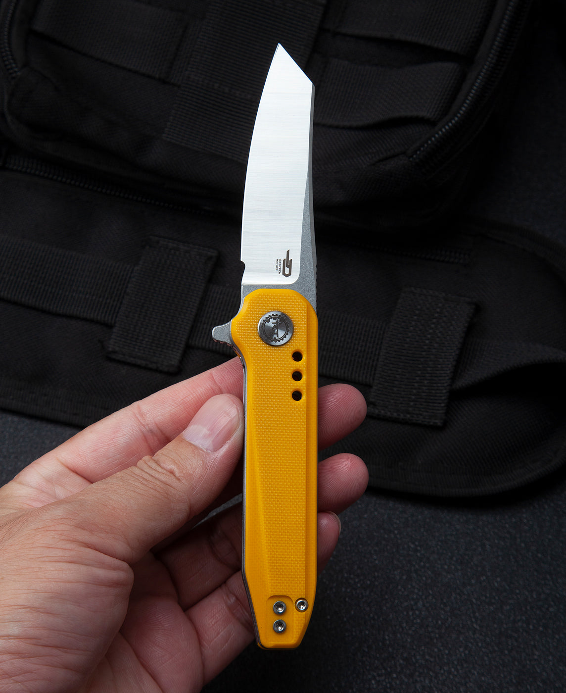 Bestech SYNTAX BG40B yellow G10 handle – bold high-visibility colorway, textured grip