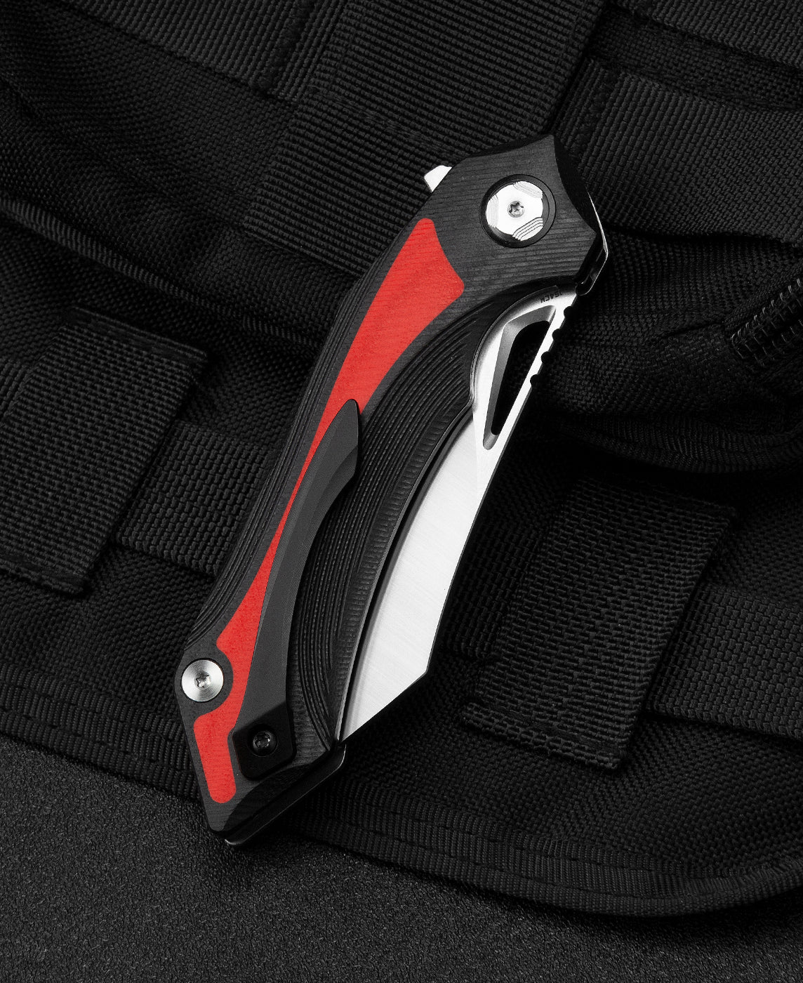 Bestech KASTA BG45C spine detail – 154CM stonewash blade spine, KOMBOU design