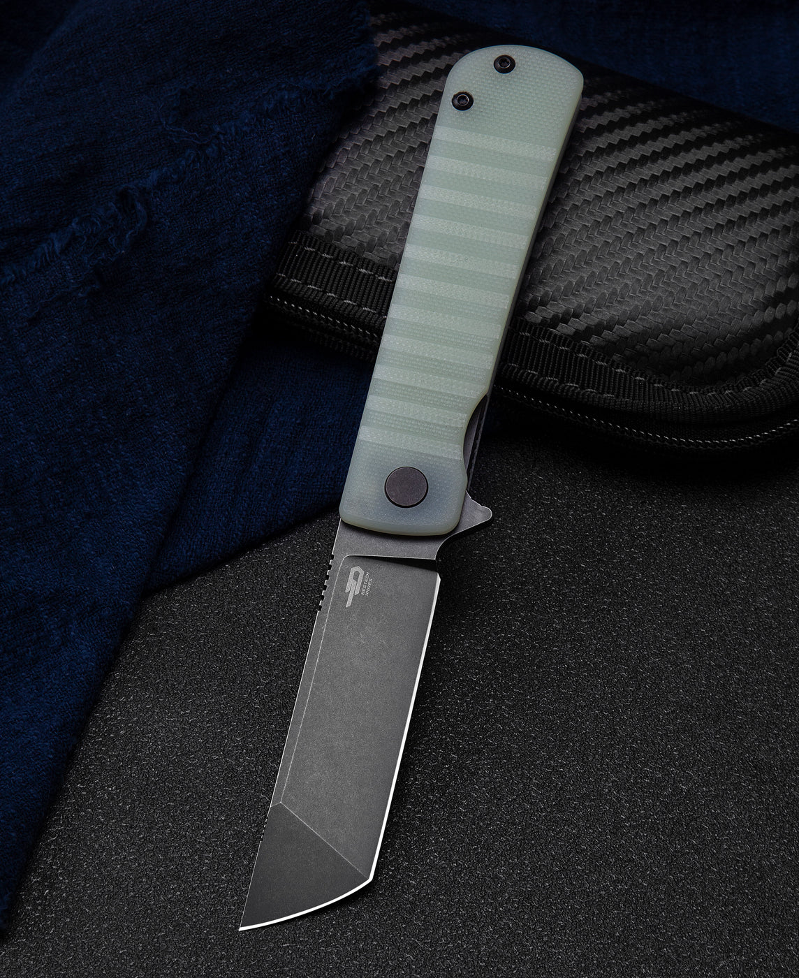 Bestech TITAN BG49A-4 front view – 2.96" D2 black stonewash blade, jade G10 handle, liner lock
