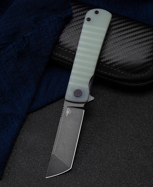 Bestech TITAN BG49A-4 front view – 2.96" D2 black stonewash blade, jade G10 handle, liner lock