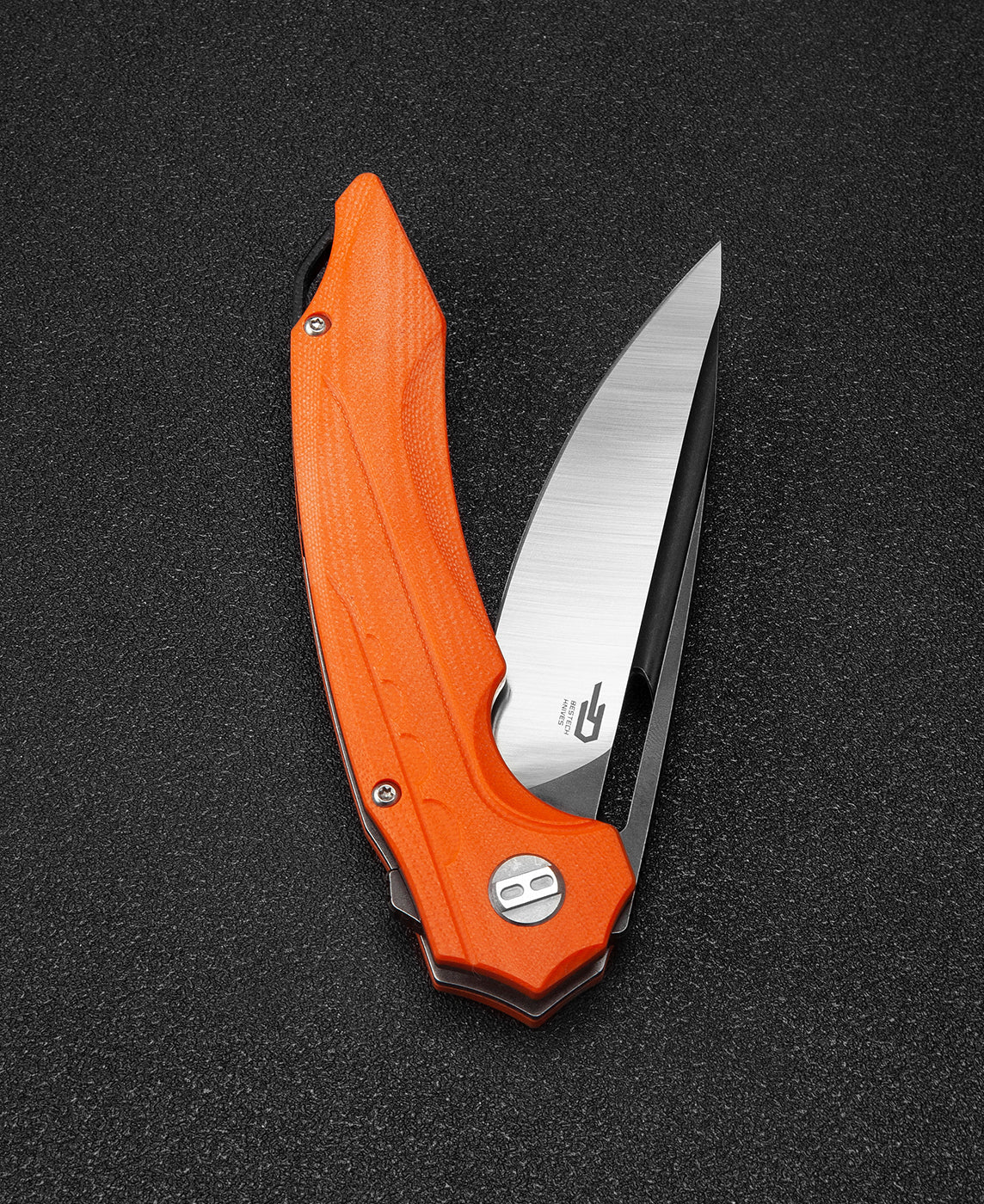 Bestech ORNETTA BG50C blade detail – D2 tool steel with black PVD plus satin dual finish