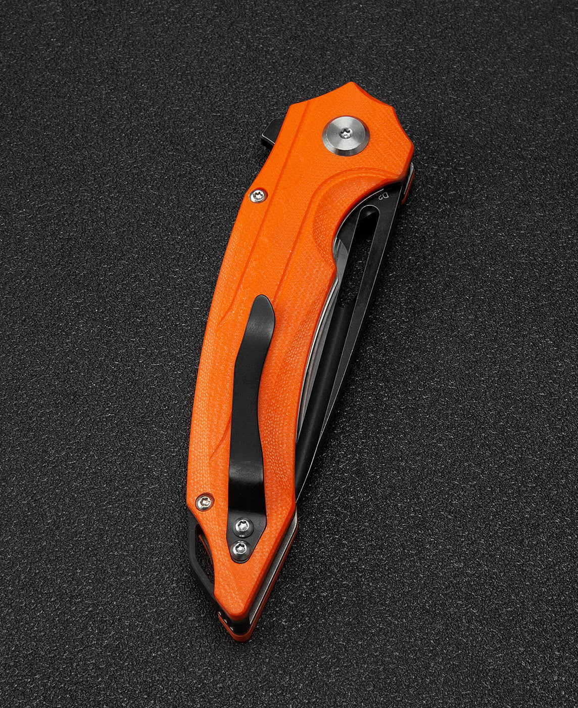 Bestech ORNETTA BG50C spine detail – D2 black PVD blade spine, KOMBOU design