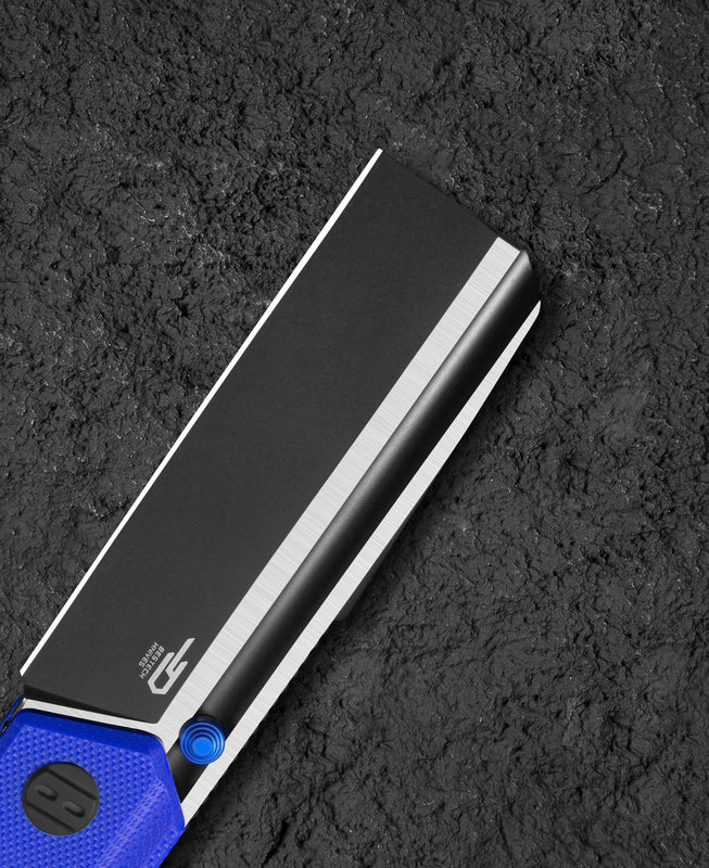 Bestech TARDIS BG54G blue G10 detail – glass-fiber reinforced handle with textured grip surface