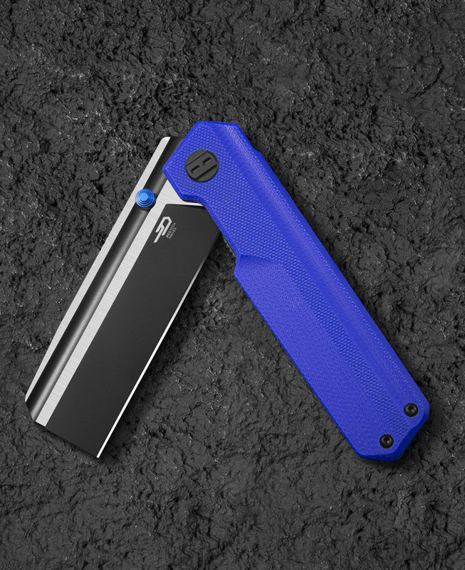 Bestech TARDIS BG54G spine detail – D2 black PVD blade spine, Ostap Hel angular design