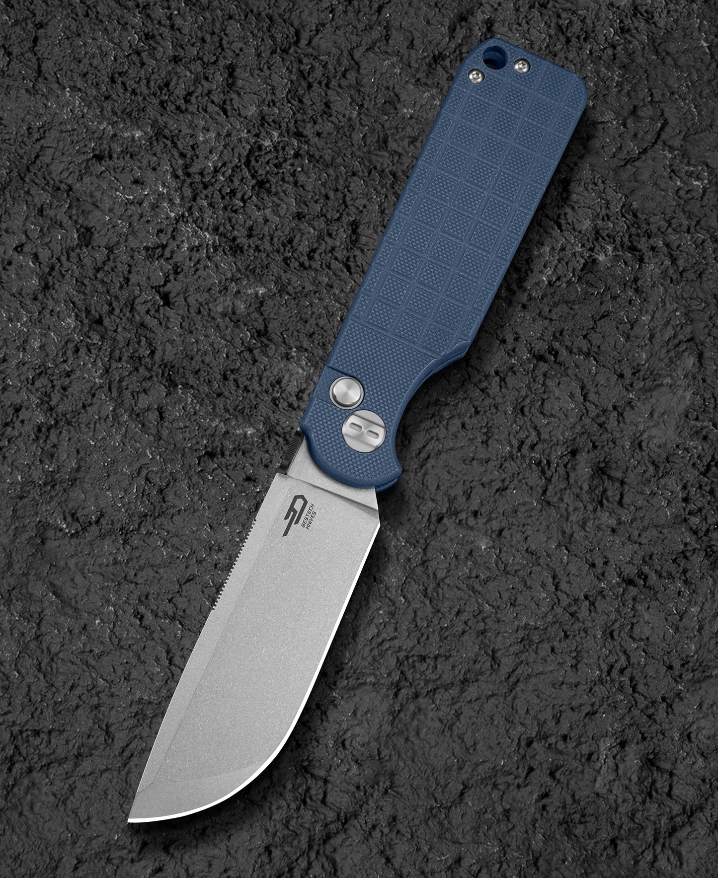 Bestech Glok BG55B front view – 3.54" 14C28N Satin, Grey G10, Button Lock