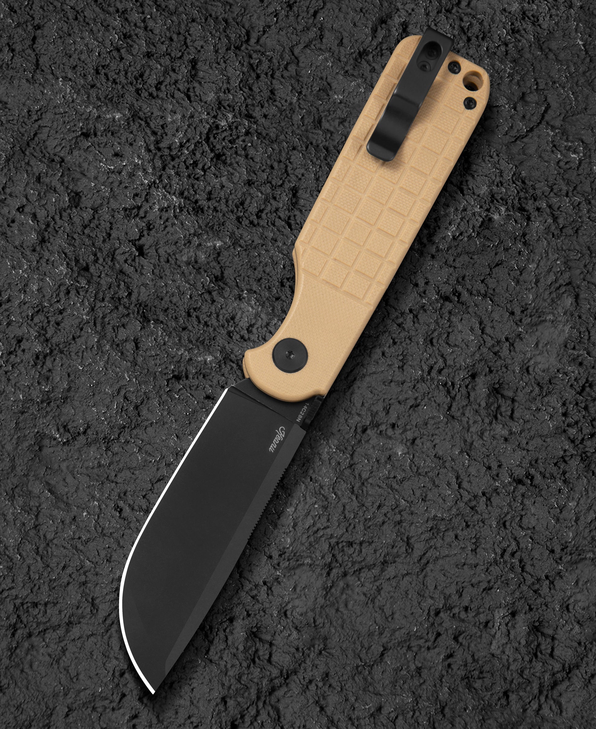 Bestech Glok BG55C closed view – Khaki G10 handle, Button Lock folding knife