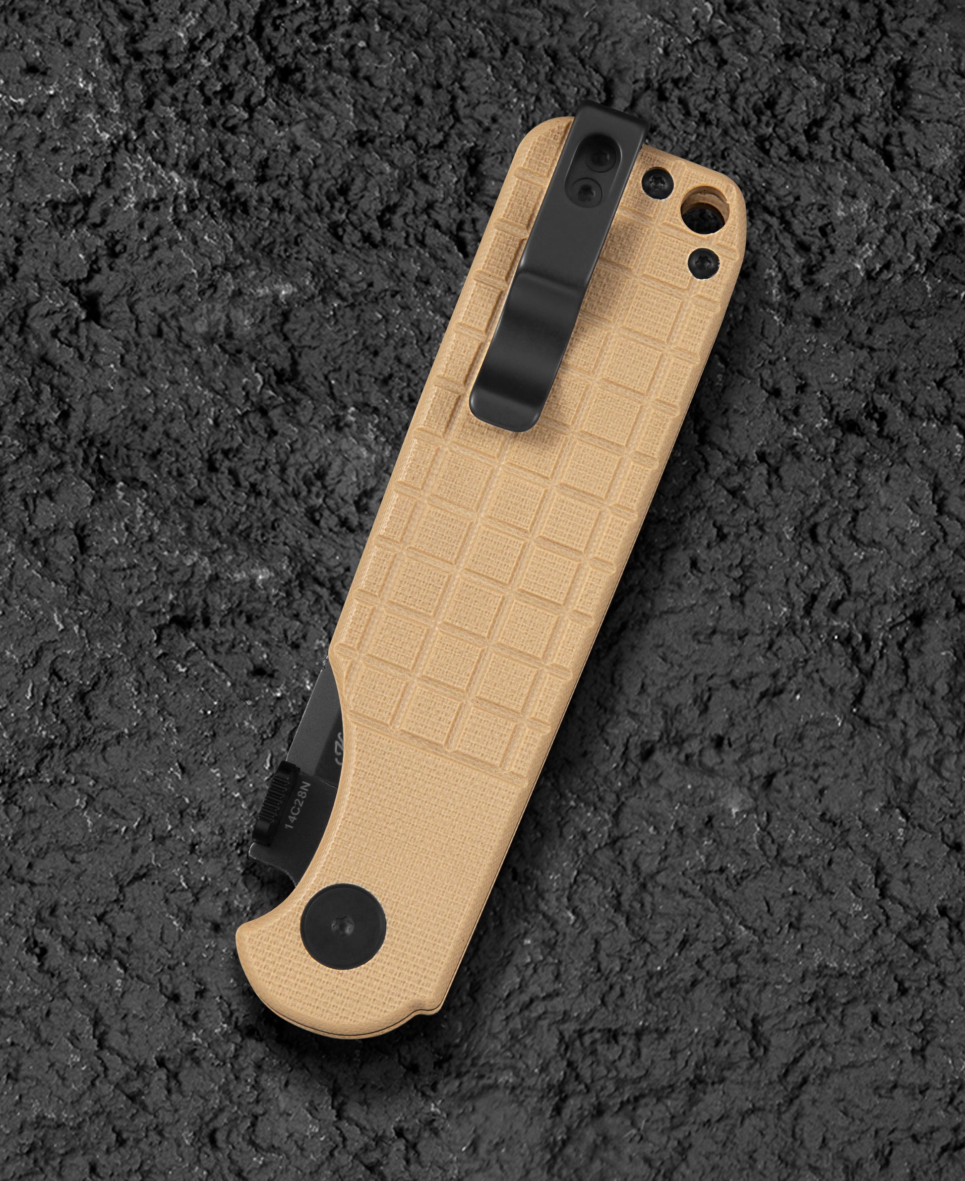 Bestech Glok BG55C Khaki G10 scales – handle texture and color detail