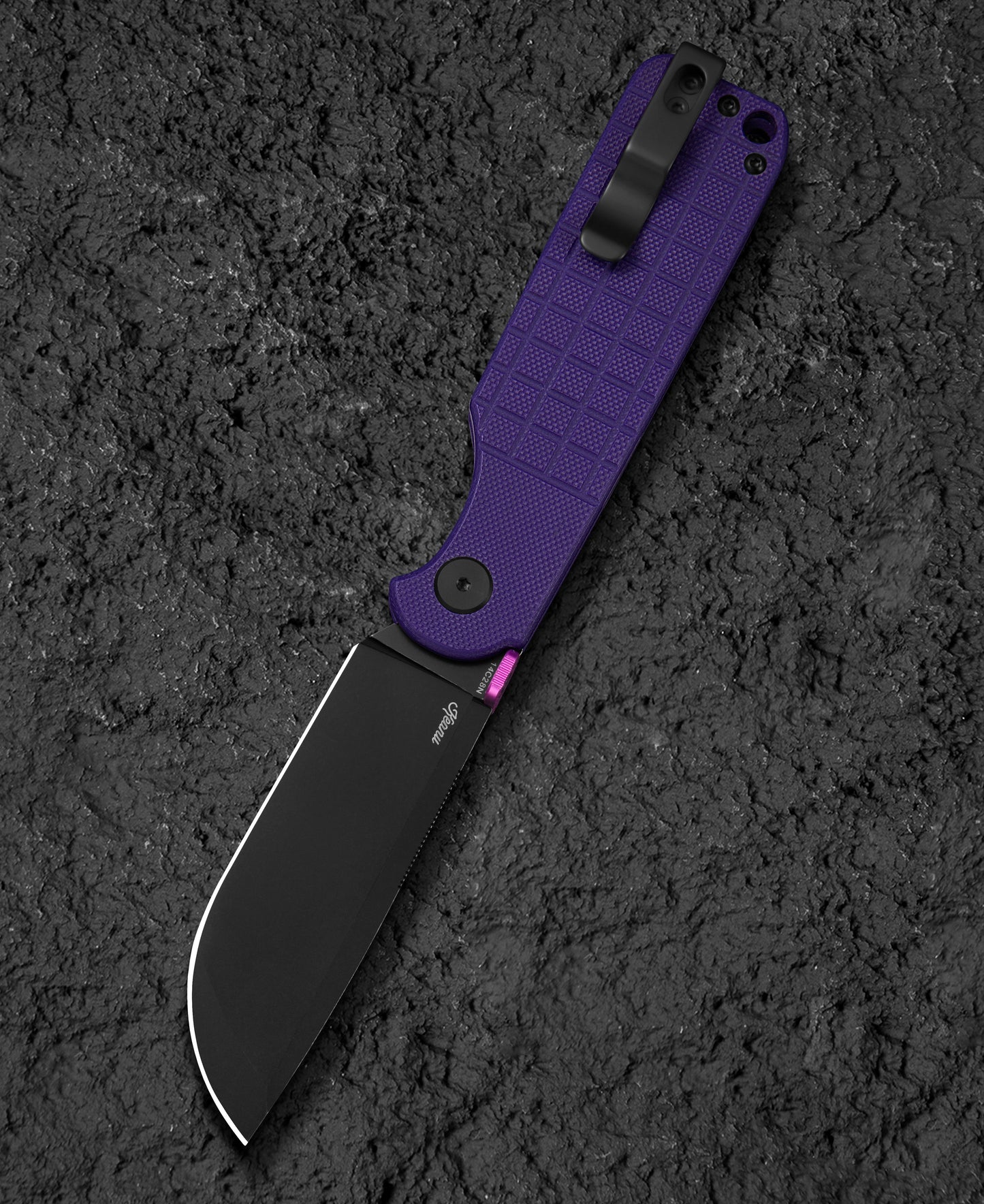 Bestech Glok BG55D closed view – Purple G10 handle, Button Lock folding knife