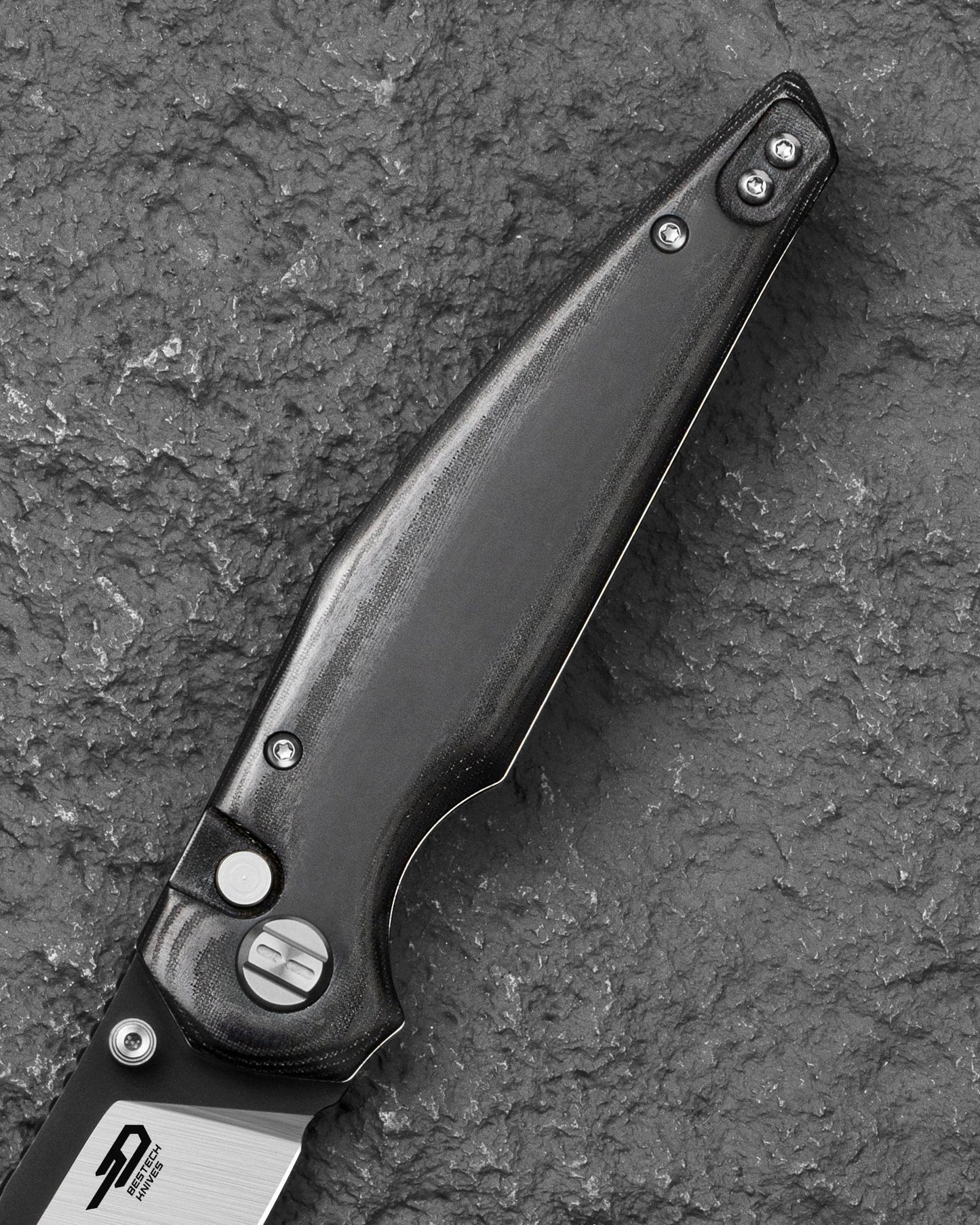 Bestech Snakebird BG58B open position – 3.54" Satin blade deployed, Black Micarta