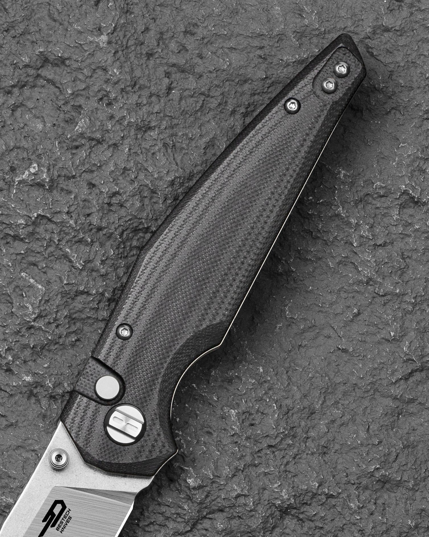 Bestech Snakebird BG58C closed view – Black G10 handle, Satin clip