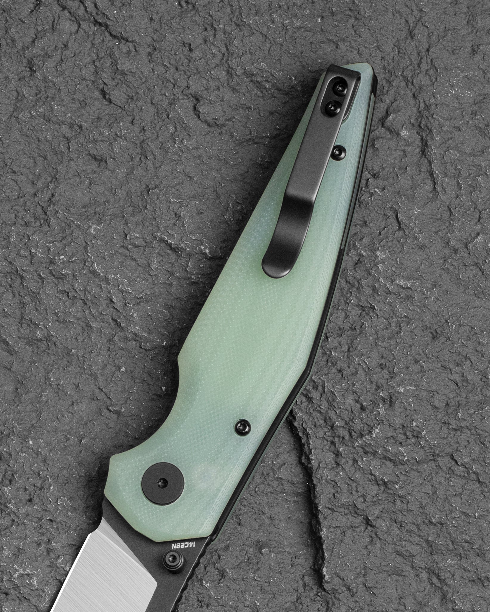 Bestech Snakebird BG58D blade detail – 14C28N Satin and Black PVD two-tone sheepsfoot