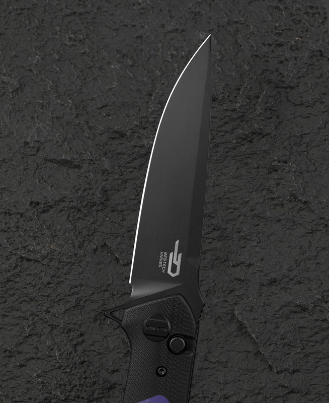 Bestech Swordfish BG62C Black and Purple G10 scales – two-tone textured grip