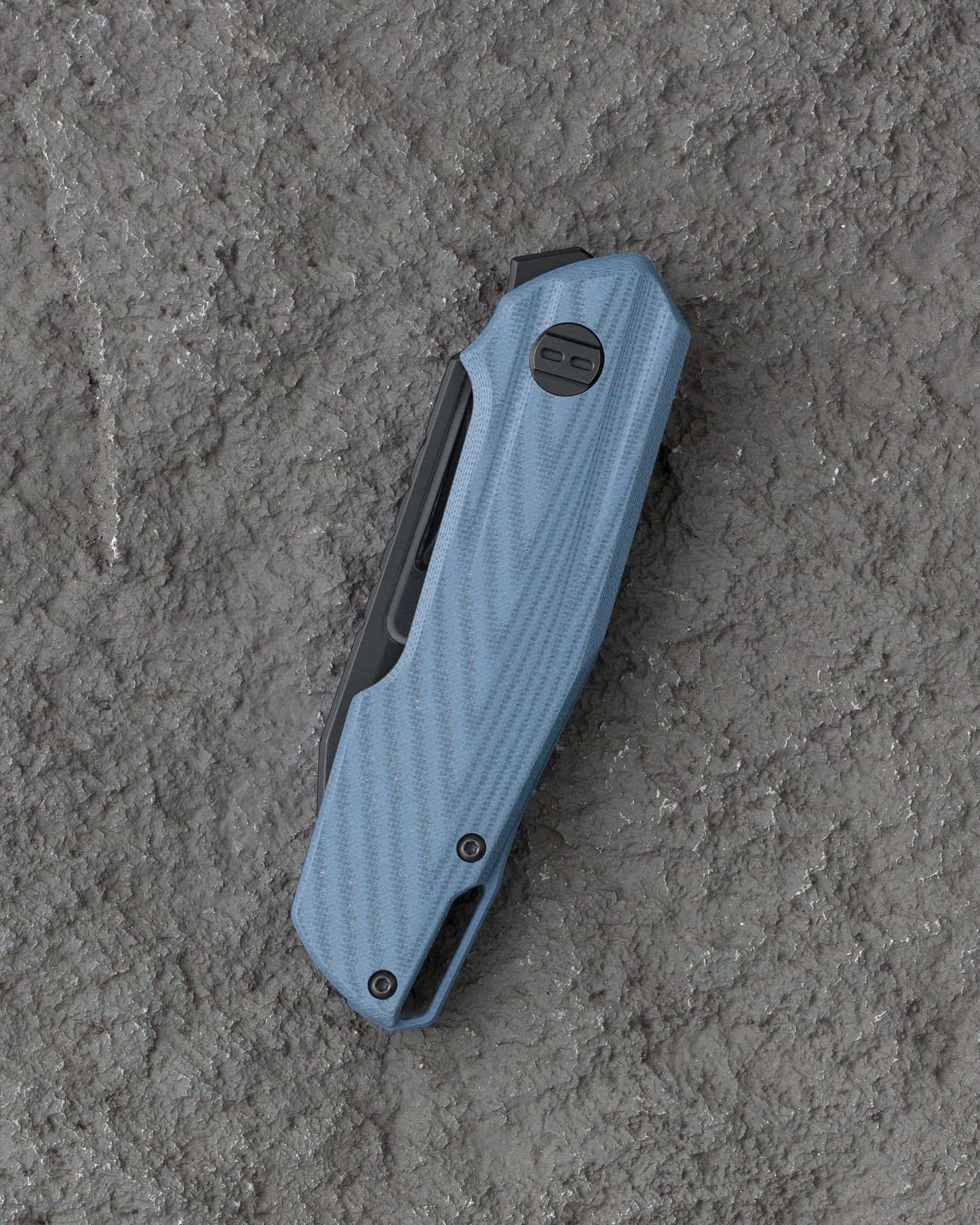 Bestech Toddler BG64E closed view – blue G10 handle, 4.264" closed length, black PVD clip