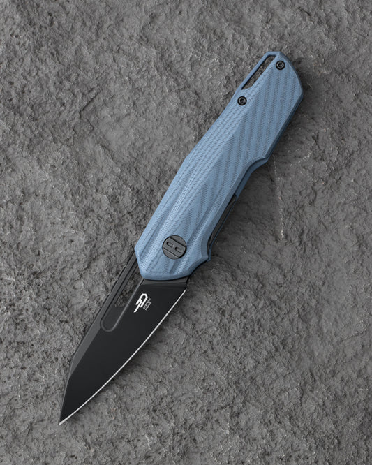 Bestech Toddler BG64E front view – 2.72" 14C28N black stonewash blade, blue G10 handle, liner lock
