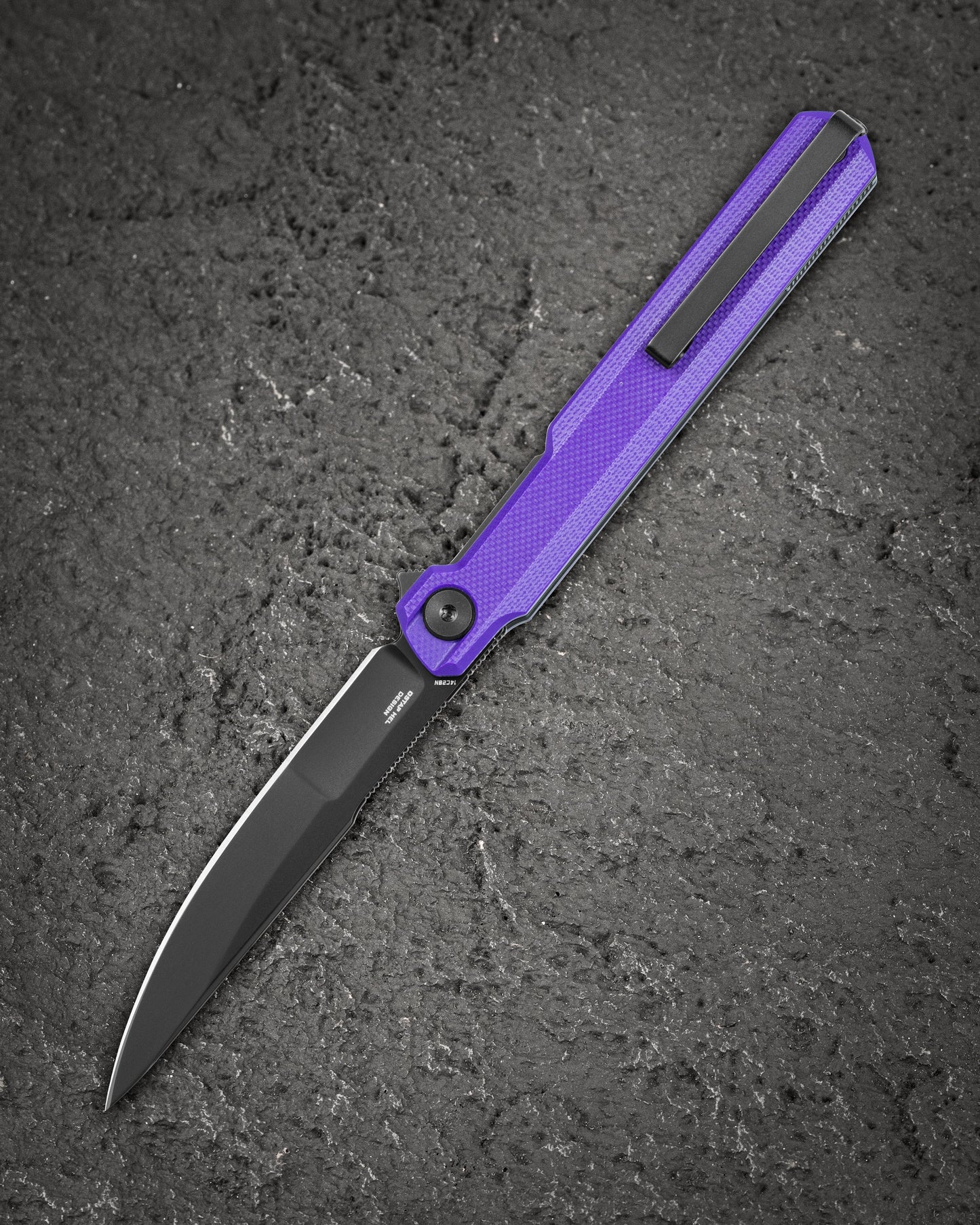 Bestech Duoz BG65E closed view – 4.21″ closed, Purple G10 handle, Liner Lock