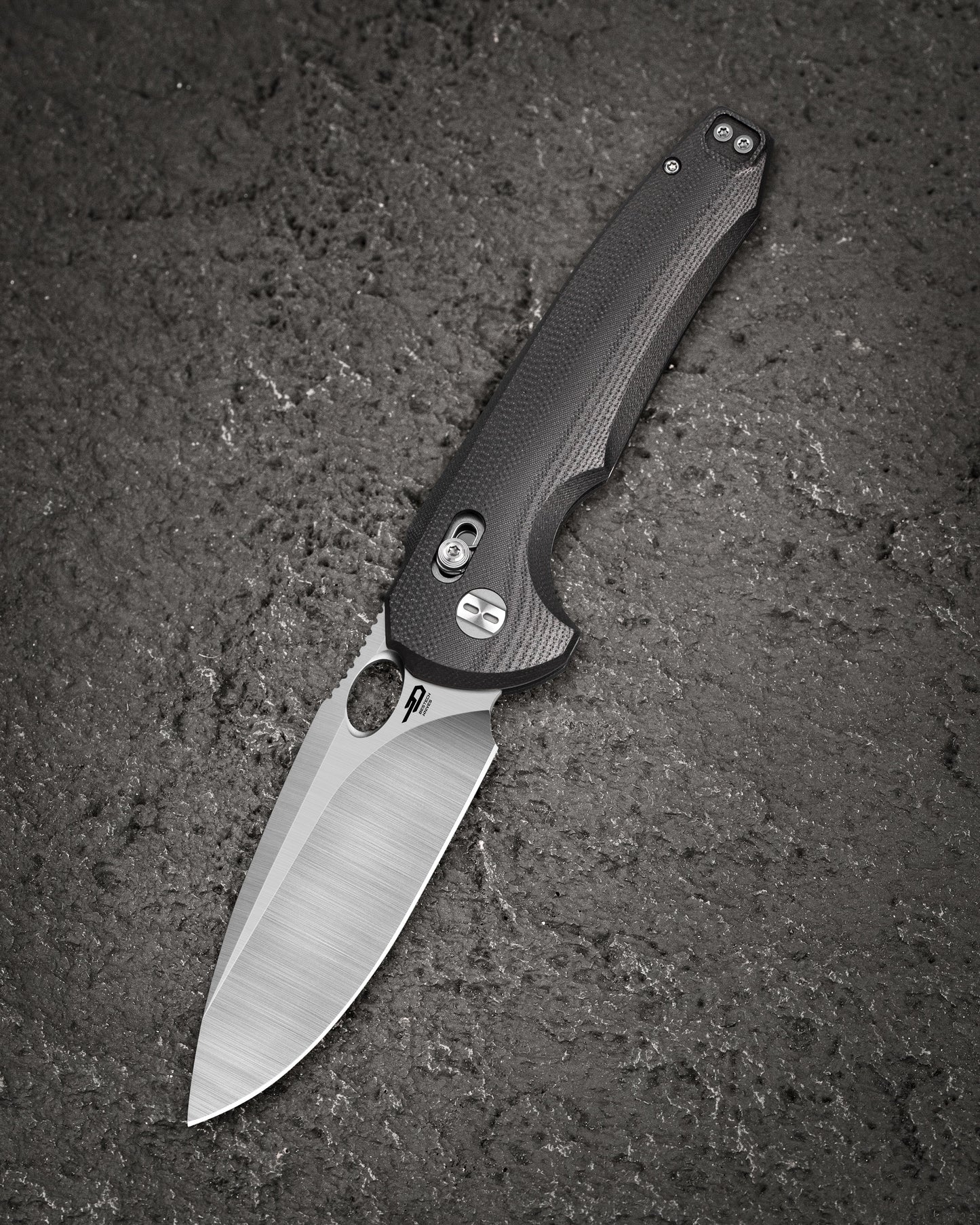 Bestech Noctar BG66A front view – 3.71″ 14C28N Satin, Black G10 handle