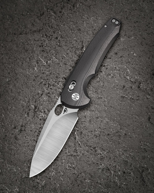 Bestech Noctar BG66A front view – 3.71″ 14C28N Satin, Black G10 handle