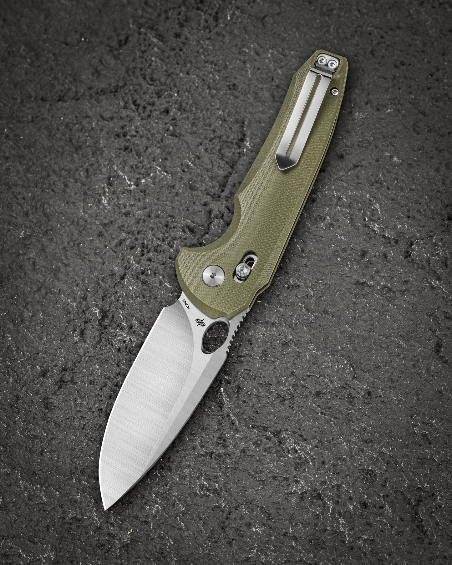 Bestech Noctar BG66B closed view – 5.15″ closed, OD Green G10 handle, Bar Lock