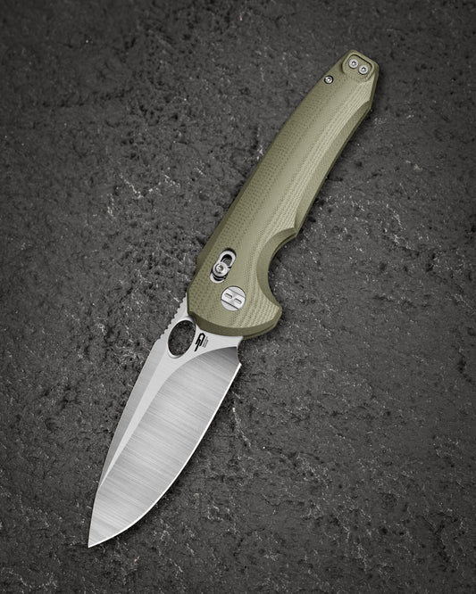 Bestech Noctar BG66B front view – 3.71″ 14C28N Satin, OD Green G10 handle