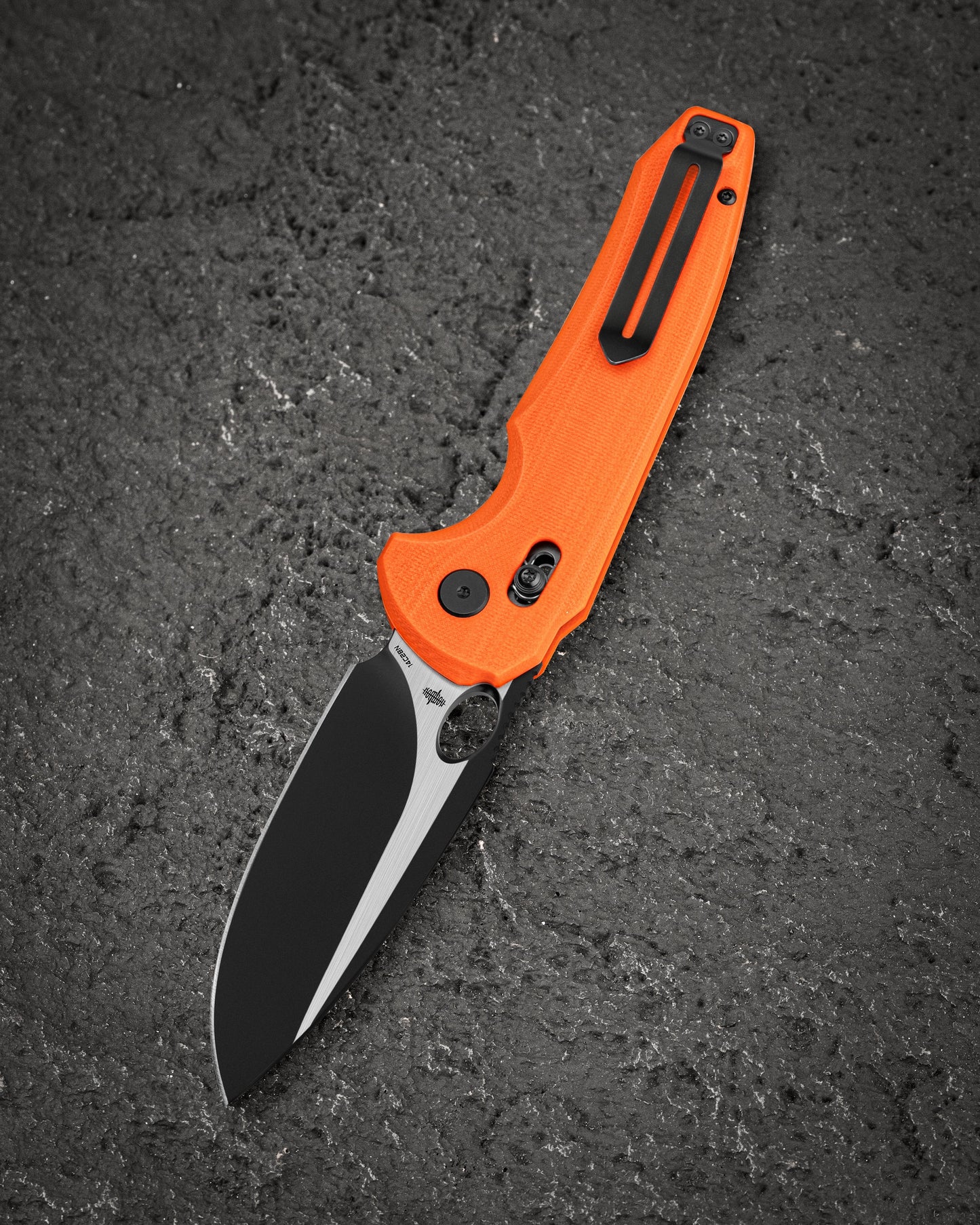Bestech Noctar BG66D closed view – 5.15″ closed, Orange G10 handle, Bar Lock