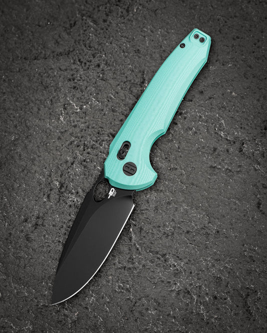 Bestech Noctar BG66F front view – 3.71" 14C28N black PVD blade, mint green G10 handle, bar lock