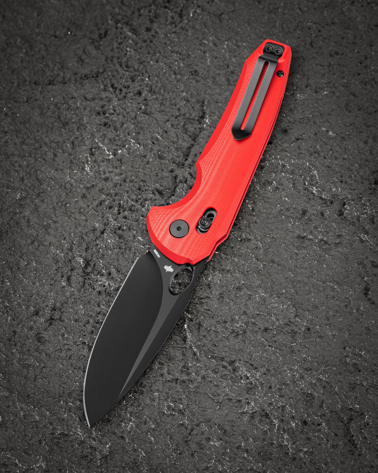Bestech Noctar BG66G closed view – 5.15″ closed, Red G10 handle, Bar Lock