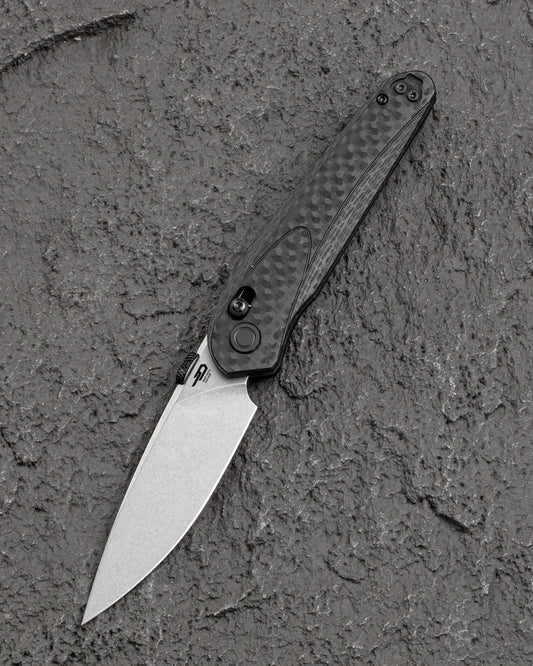 Bestech Mothus BG67A front view – 3.47″ 14C28N Stonewash, Black G10 handle