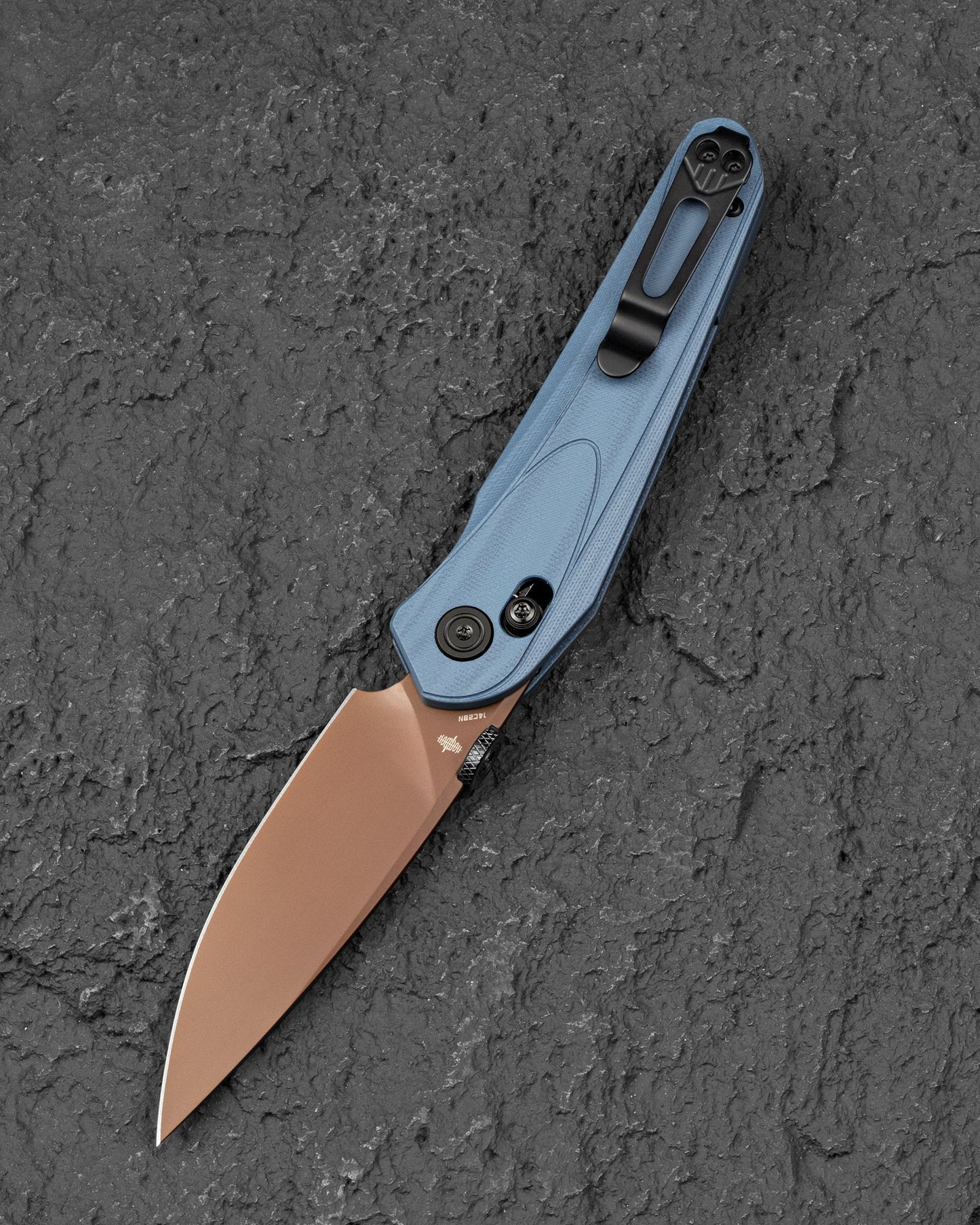 Bestech Mothus BG67F closed view – 4.58″ closed, Blue Gray G10 handle, Bar Lock