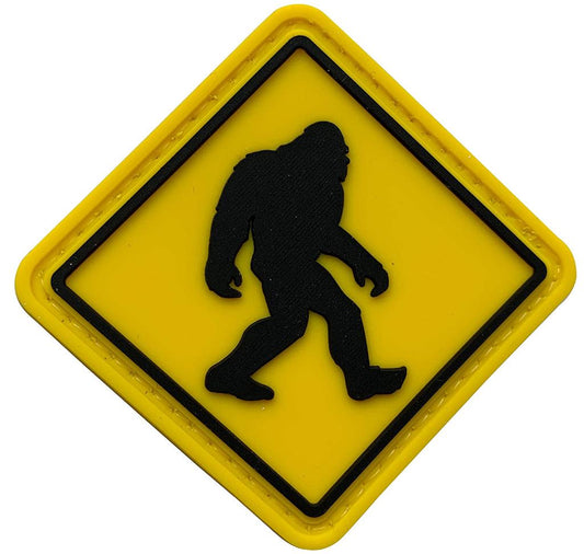 Bigfoot Crossing Sign Morale Patch BIGFTW-BYE front view – 1.97″ x 1.97″ yellow diamond road sign 3D PVC patch
