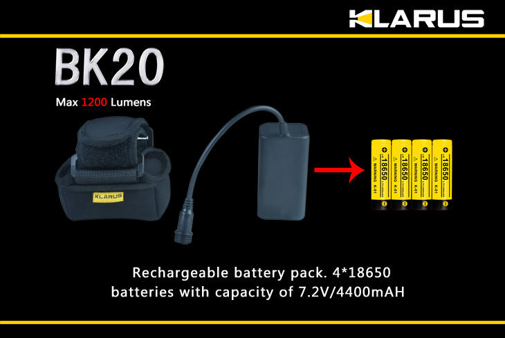 Klarus XT20 + BK20AB Kit - Dual Head XM-L 1200 Lumen LED Flashlight and Bike Light