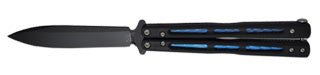 Benchmade Morpho 51BK front view – 4.25″ black D2 modified spear point balisong butterfly knife, black G10