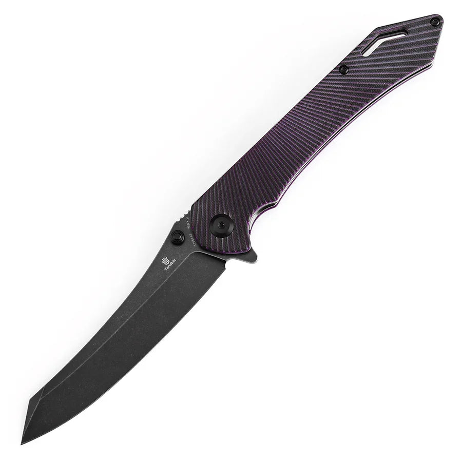 Tenable Colibri Tech T1060A3 – 4.34" Blackwash Nitro-V Blade, Black & Purple G10 Handle