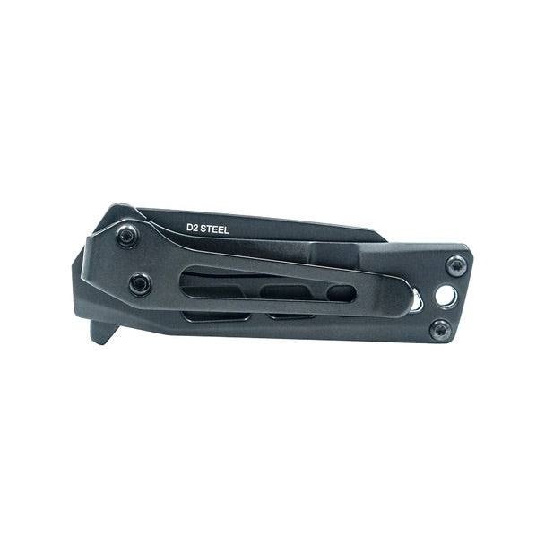 StatGear Slinger EDC Flipper Folding Knife 2in D2 Steel Blade Stainless Steel Handles - Black