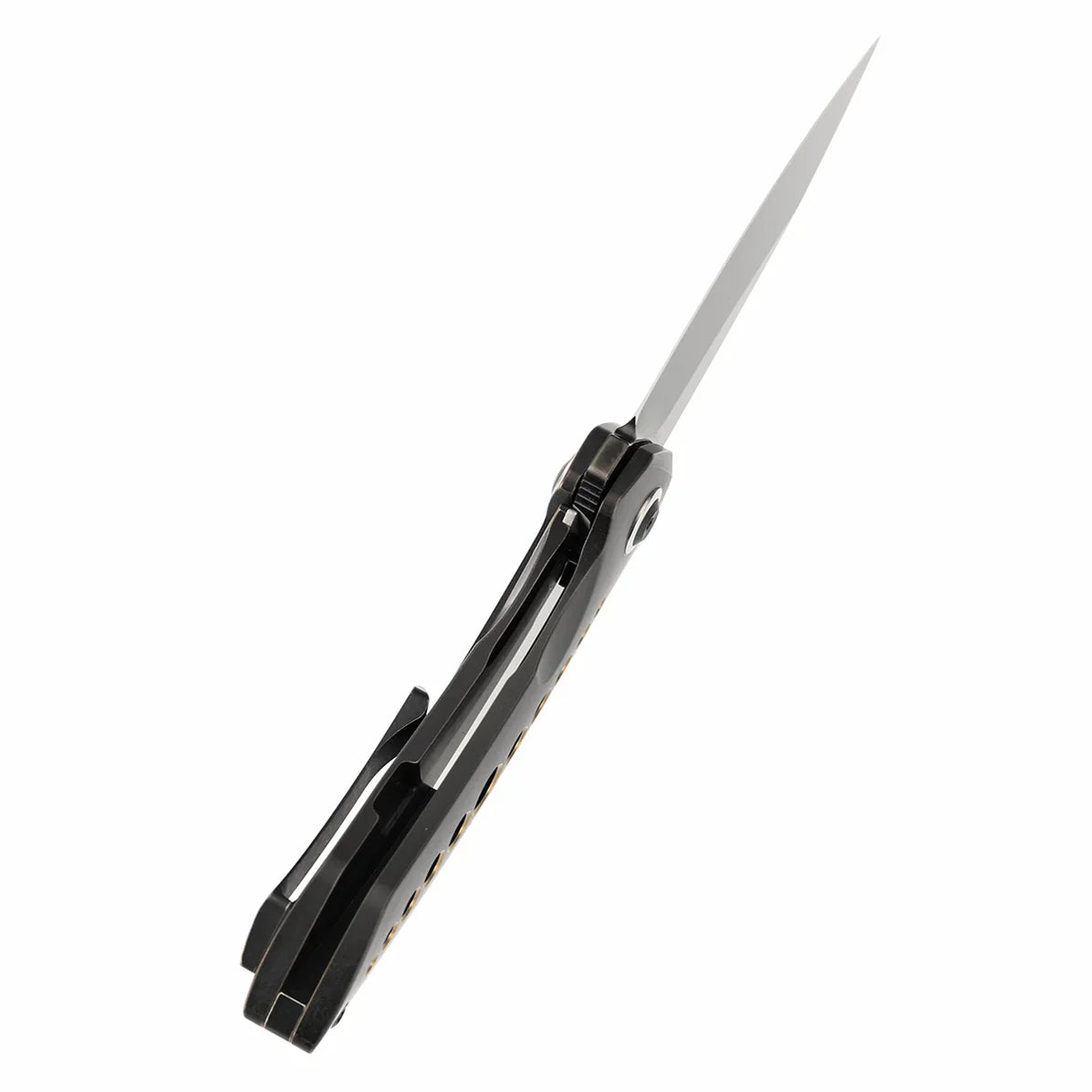 Kansept ODD 21 K1077A6 – 3.08" Mirror DLC CPM 20CV Blade, Blackwash Titanium Handle with Bronze-Anodized Holes, Titanium Frame Lock (Tuff Knives Design)