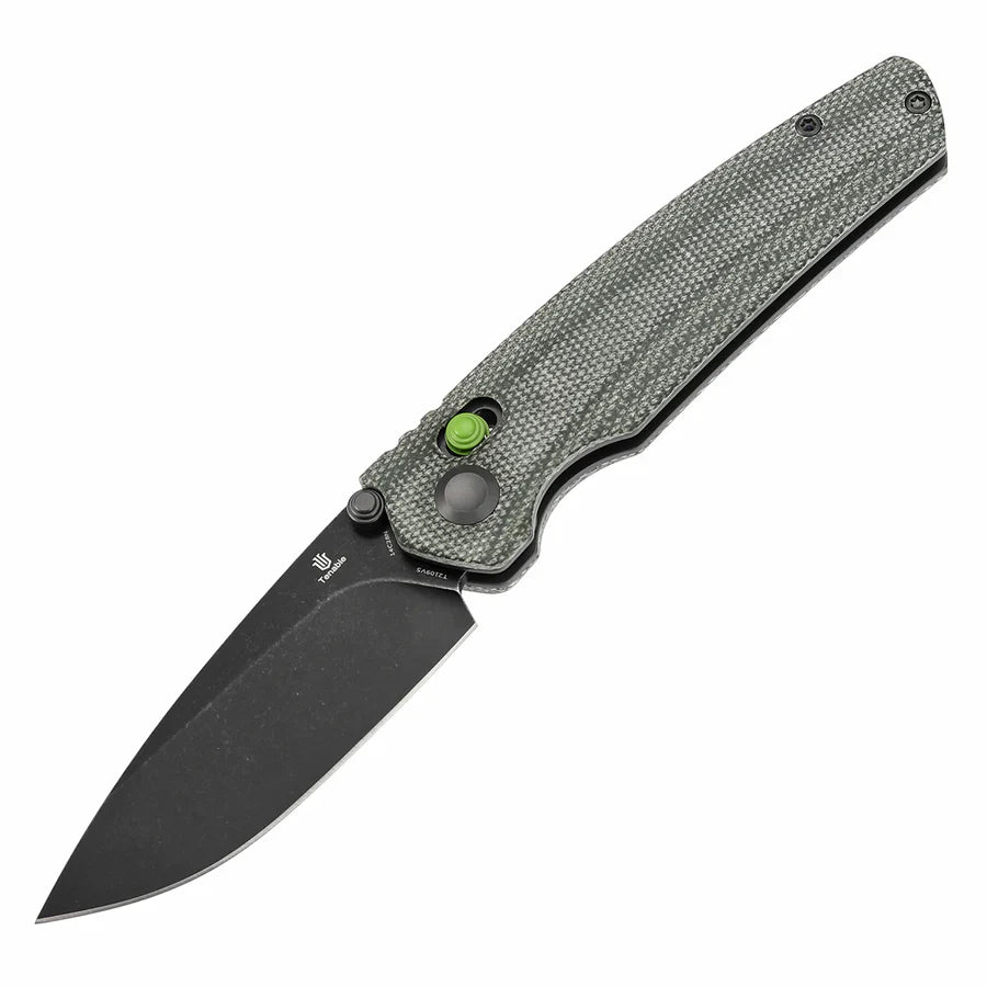 Tenable Raven T2109V5 – 3.14" Blackwashed 14C28N Drop Point Blade, Green Micarta Handle, Crossbar Lock – Designed by Black Bird Blades