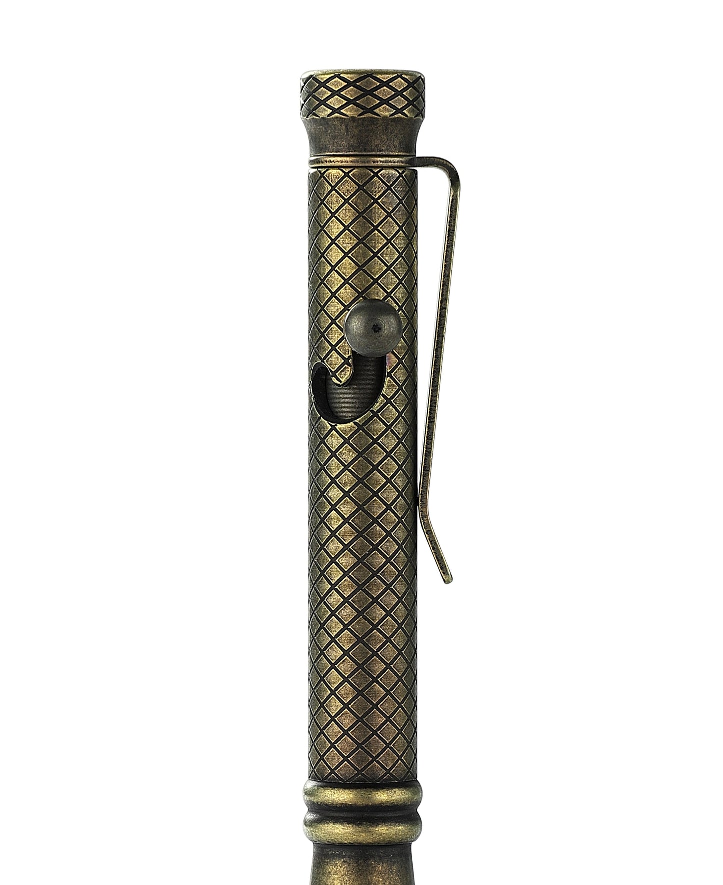 Bestechman Scribe BM16E cap detail – titanium pen cap, bronze+black stonewash anodization