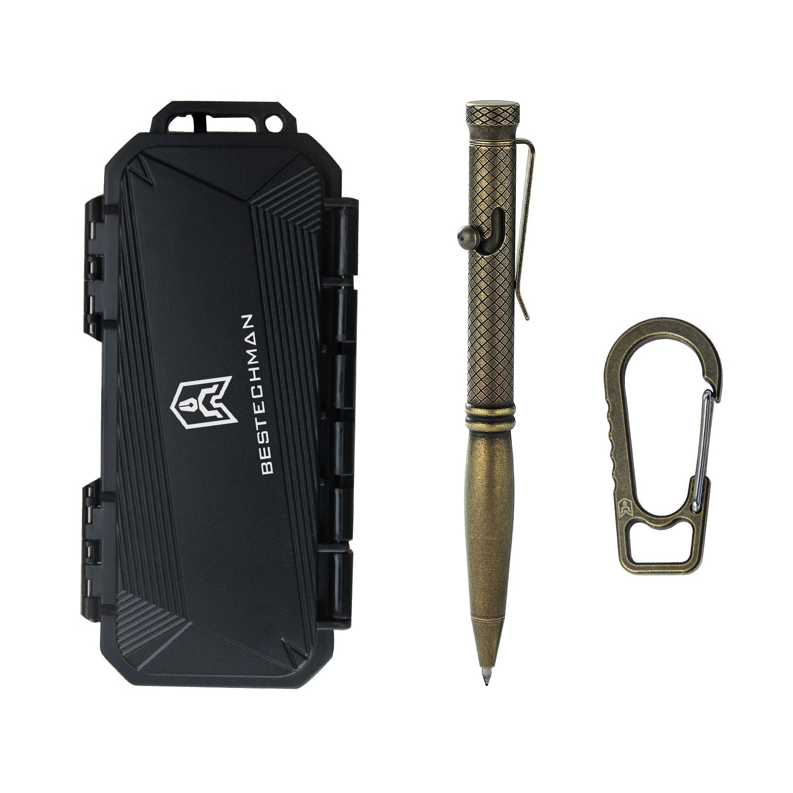 Bestechman Scribe BM16E front view – 5.20" titanium EDC pen, bronze+black stonewash finish