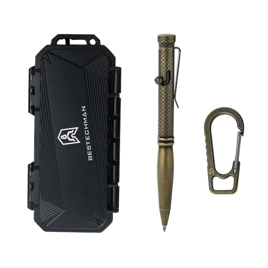 Bestechman Scribe BM16E front view – 5.20" titanium EDC pen, bronze+black stonewash finish